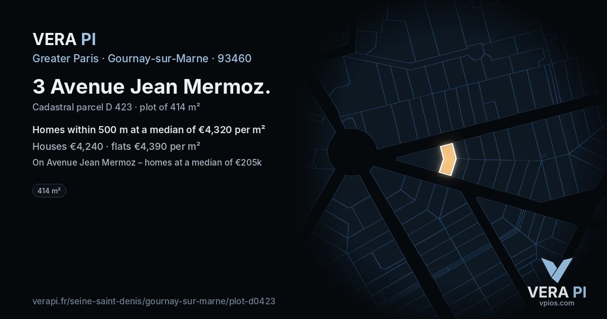 3 Avenue Jean Mermoz, Gournay-sur-Marne at night – the plot lit, the parcels around coloured by the prices near them