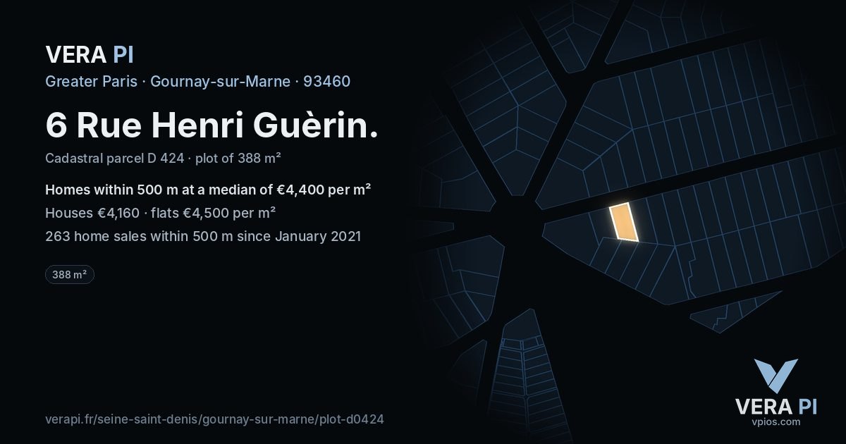 6 Rue Henri Guèrin, Gournay-sur-Marne at night – the plot lit, the parcels around coloured by the prices near them