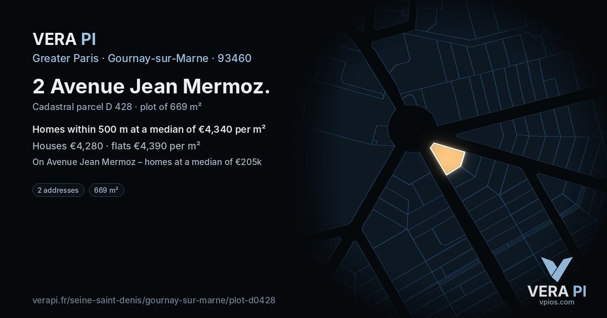 2 Avenue Jean Mermoz, Gournay-sur-Marne at night – the plot lit, the parcels around coloured by the prices near them