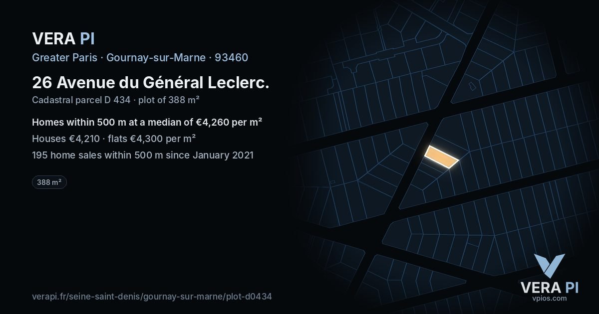 26 Avenue du Général Leclerc, Gournay-sur-Marne at night – the plot lit, the parcels around coloured by the prices near them