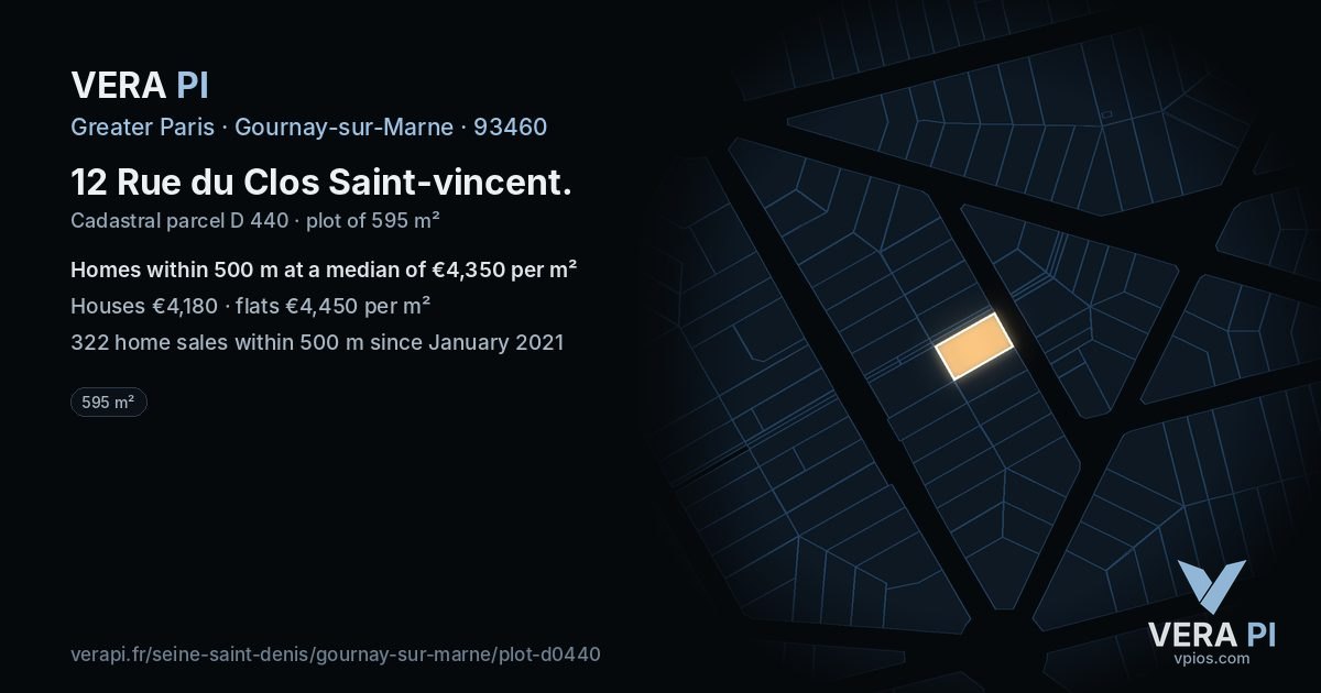 12 Rue du Clos Saint-vincent, Gournay-sur-Marne at night – the plot lit, the parcels around coloured by the prices near them