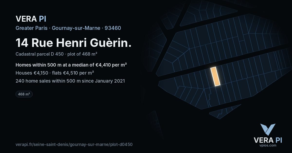 14 Rue Henri Guèrin, Gournay-sur-Marne at night – the plot lit, the parcels around coloured by the prices near them