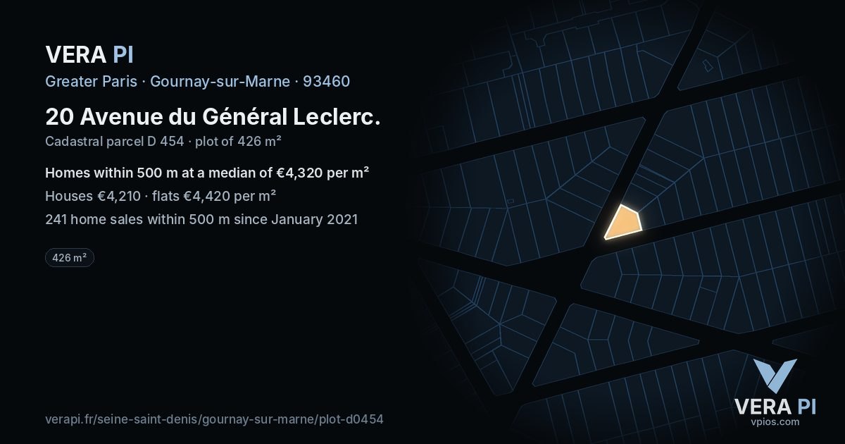 20 Avenue du Général Leclerc, Gournay-sur-Marne at night – the plot lit, the parcels around coloured by the prices near them