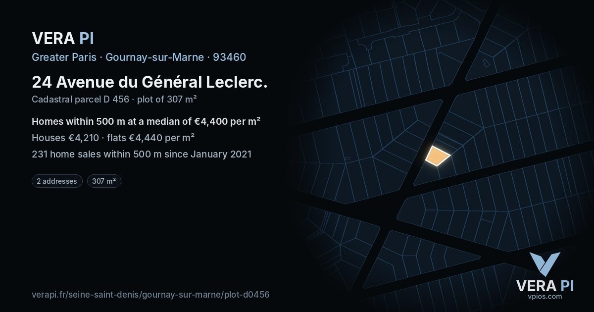 24 Avenue du Général Leclerc, Gournay-sur-Marne at night – the plot lit, the parcels around coloured by the prices near them