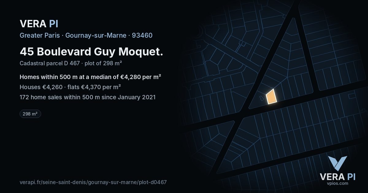45 Boulevard Guy Moquet, Gournay-sur-Marne at night – the plot lit, the parcels around coloured by the prices near them