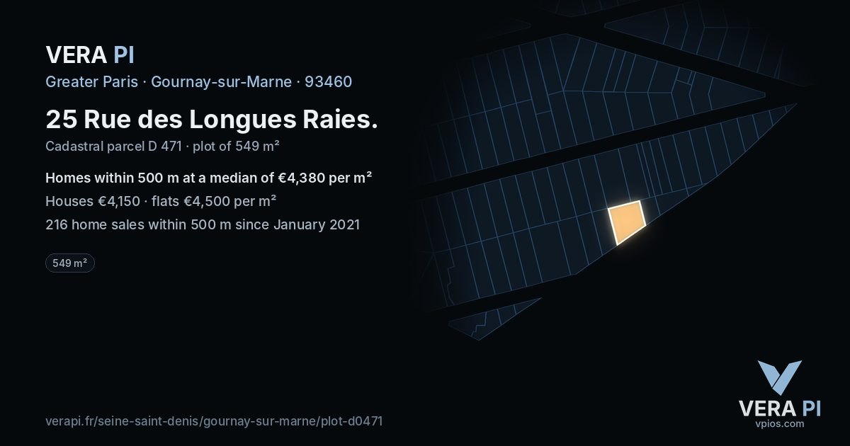 25 Rue des Longues Raies, Gournay-sur-Marne at night – the plot lit, the parcels around coloured by the prices near them