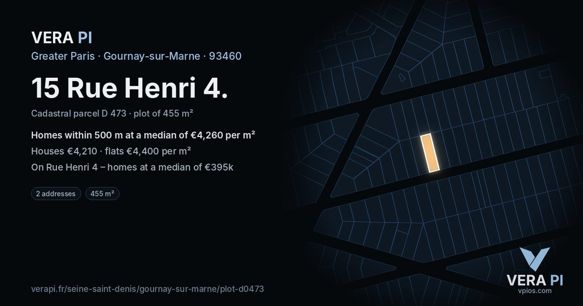 15 Rue Henri 4, Gournay-sur-Marne at night – the plot lit, the parcels around coloured by the prices near them