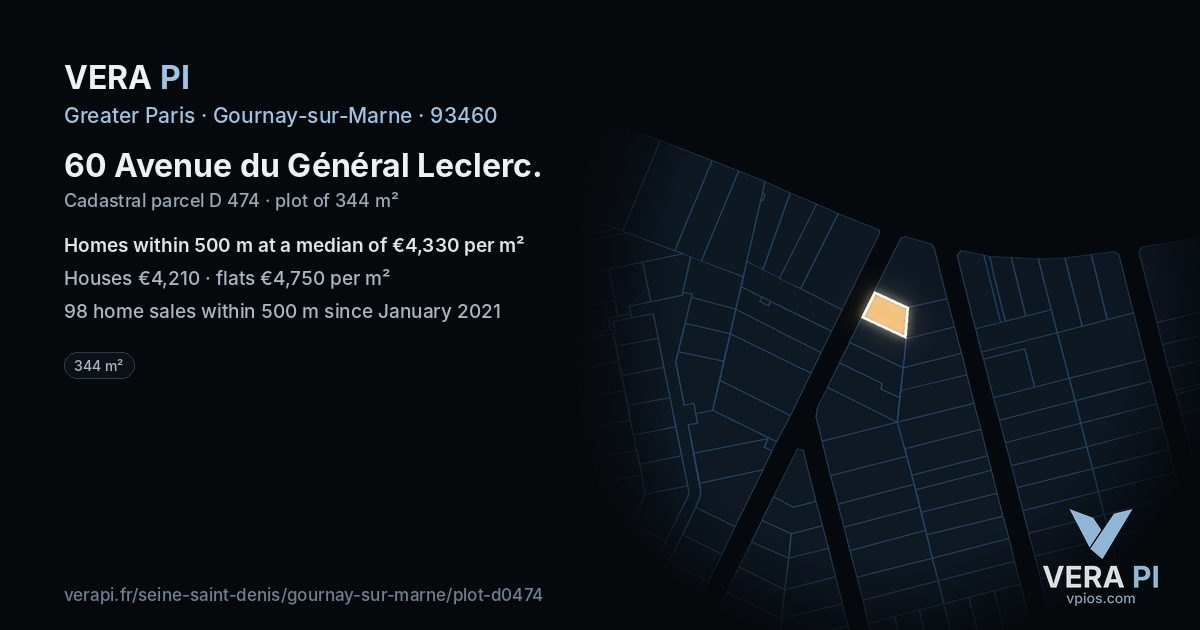 60 Avenue du Général Leclerc, Gournay-sur-Marne at night – the plot lit, the parcels around coloured by the prices near them