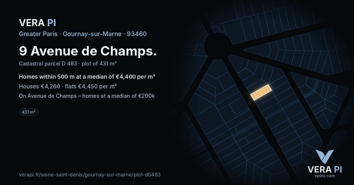 9 Avenue de Champs, Gournay-sur-Marne at night – the plot lit, the parcels around coloured by the prices near them