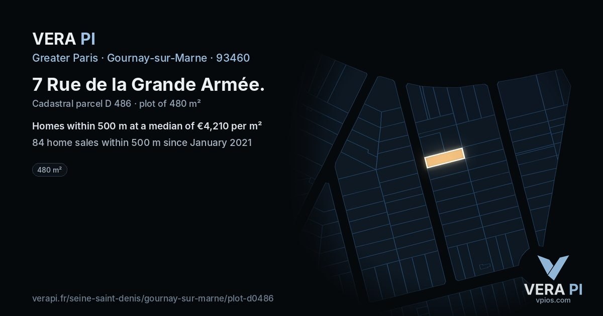 7 Rue de la Grande Armée, Gournay-sur-Marne at night – the plot lit, the parcels around coloured by the prices near them