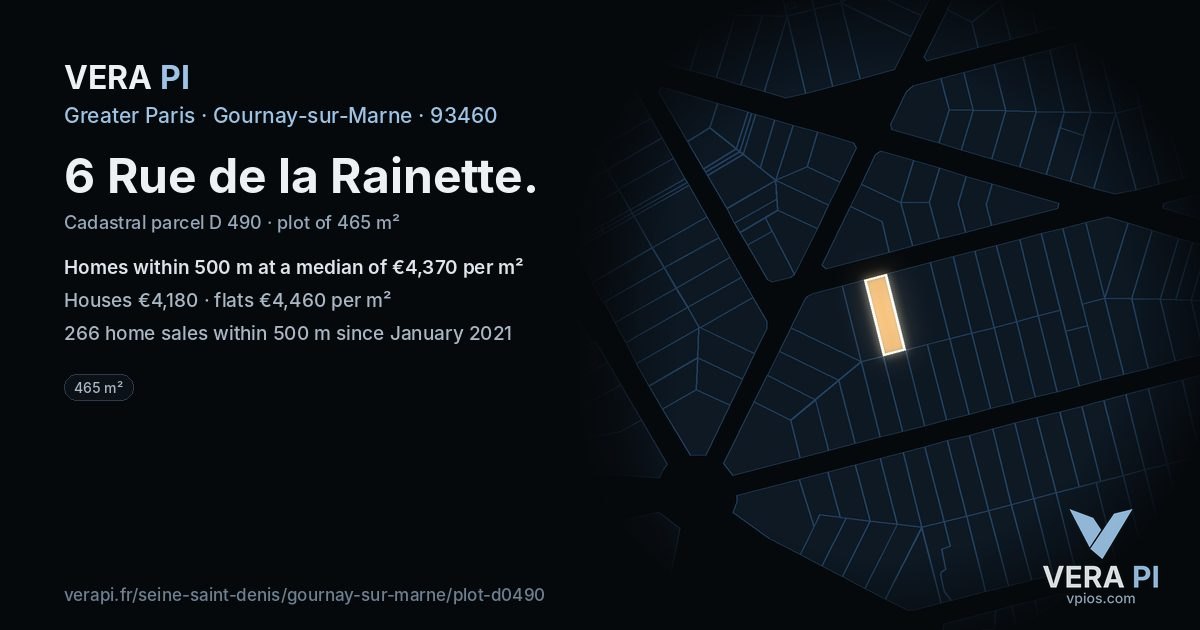 6 Rue de la Rainette, Gournay-sur-Marne at night – the plot lit, the parcels around coloured by the prices near them