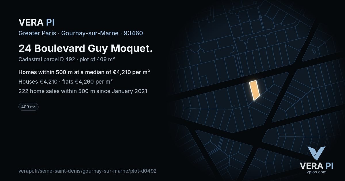 24 Boulevard Guy Moquet, Gournay-sur-Marne at night – the plot lit, the parcels around coloured by the prices near them