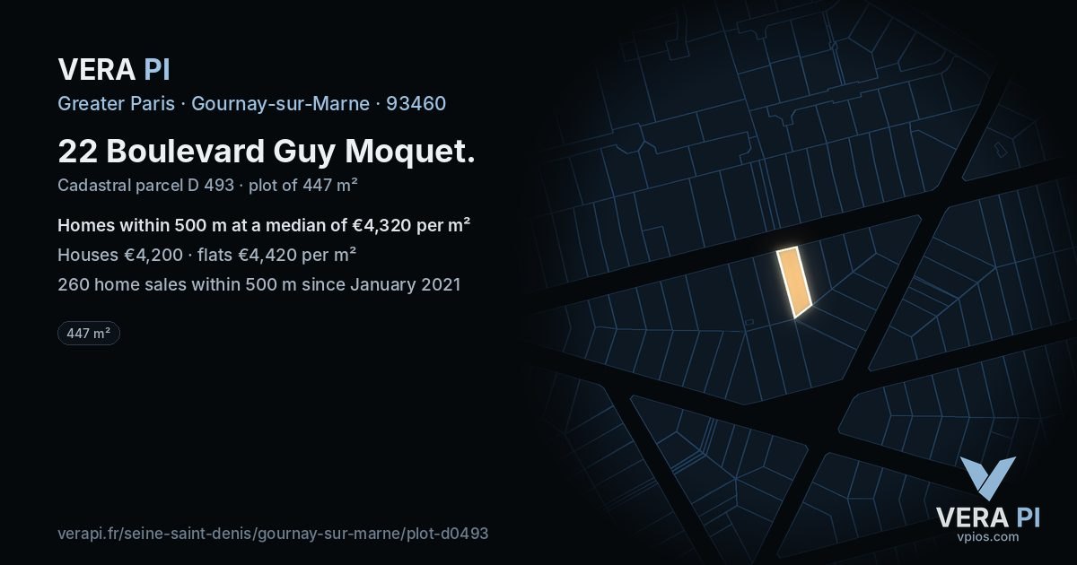 22 Boulevard Guy Moquet, Gournay-sur-Marne at night – the plot lit, the parcels around coloured by the prices near them