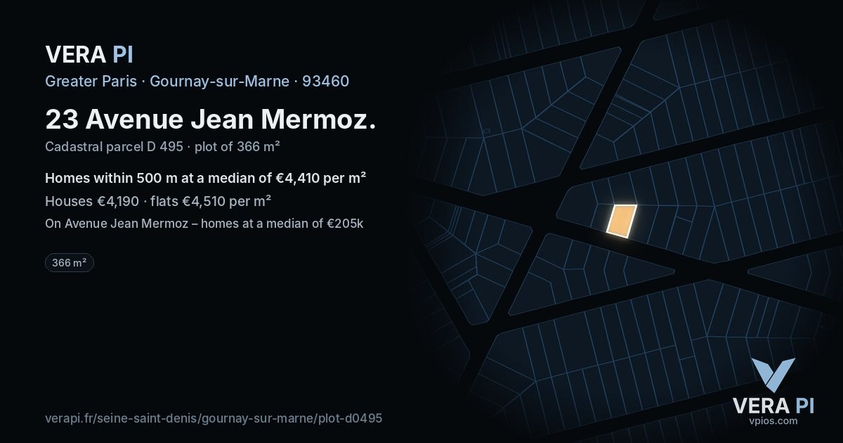 23 Avenue Jean Mermoz, Gournay-sur-Marne at night – the plot lit, the parcels around coloured by the prices near them