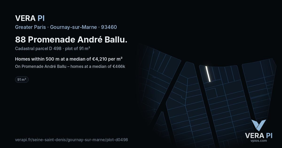 88 Promenade André Ballu, Gournay-sur-Marne at night – the plot lit, the parcels around coloured by the prices near them