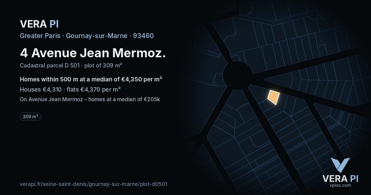 4 Avenue Jean Mermoz, Gournay-sur-Marne at night – the plot lit, the parcels around coloured by the prices near them