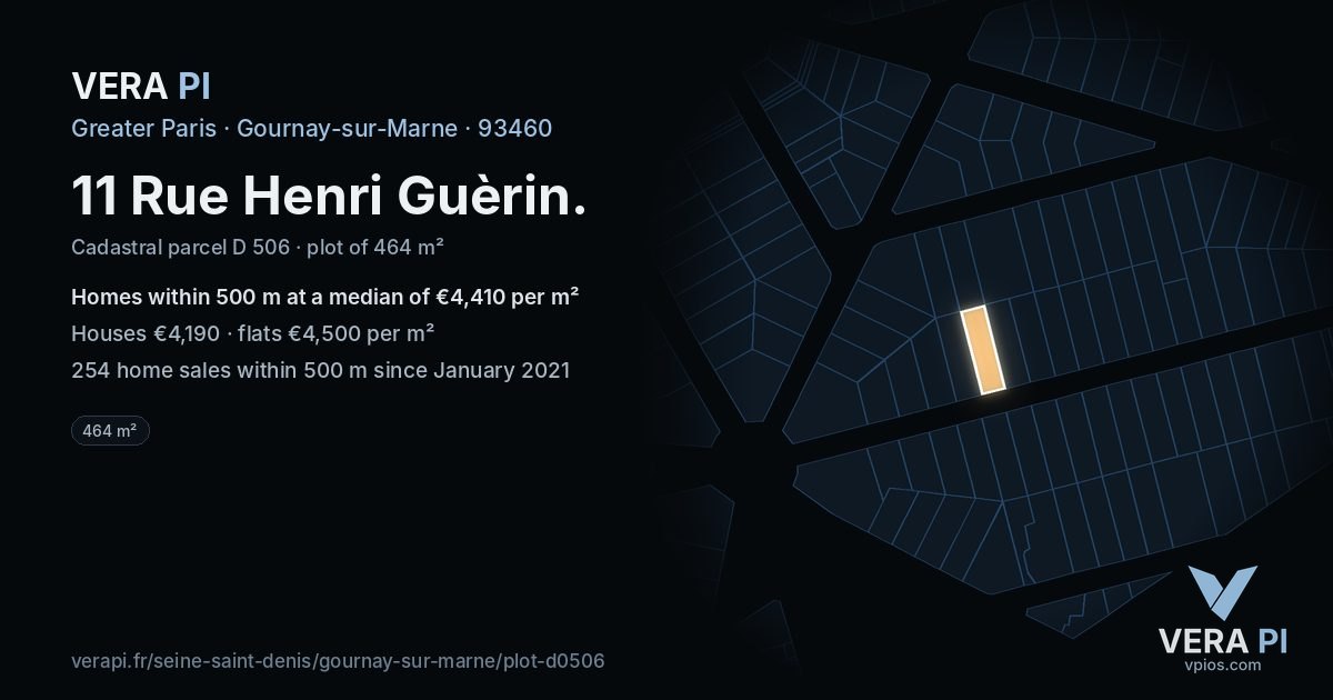 11 Rue Henri Guèrin, Gournay-sur-Marne at night – the plot lit, the parcels around coloured by the prices near them