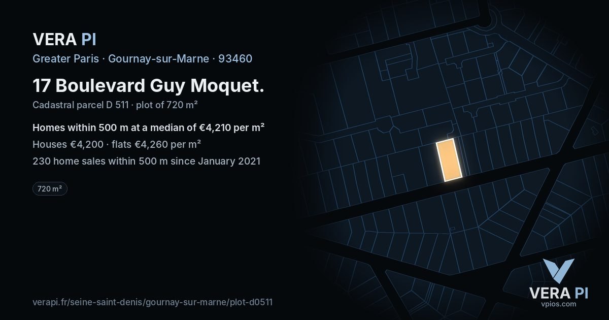 17 Boulevard Guy Moquet, Gournay-sur-Marne at night – the plot lit, the parcels around coloured by the prices near them