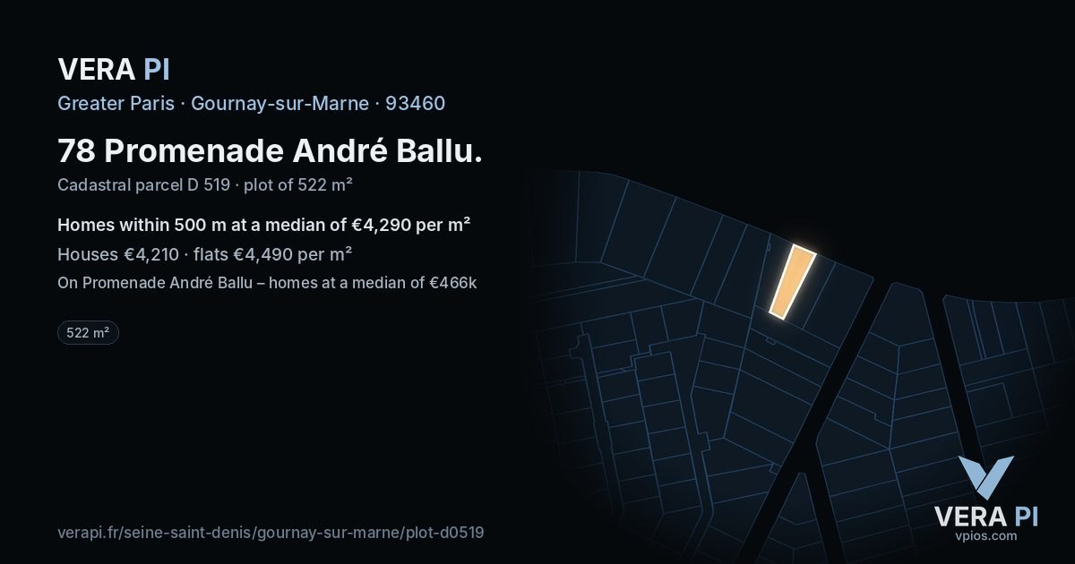 78 Promenade André Ballu, Gournay-sur-Marne at night – the plot lit, the parcels around coloured by the prices near them