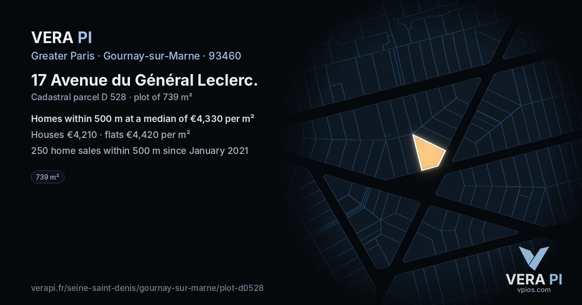 17 Avenue du Général Leclerc, Gournay-sur-Marne at night – the plot lit, the parcels around coloured by the prices near them