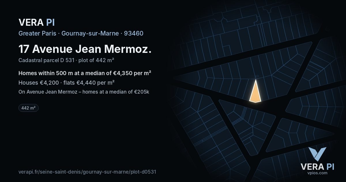 17 Avenue Jean Mermoz, Gournay-sur-Marne at night – the plot lit, the parcels around coloured by the prices near them