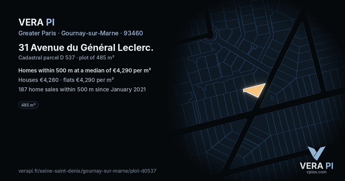 31 Avenue du Général Leclerc, Gournay-sur-Marne at night – the plot lit, the parcels around coloured by the prices near them