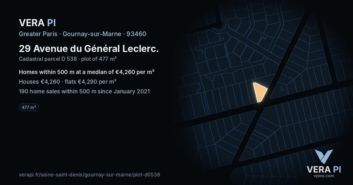 29 Avenue du Général Leclerc, Gournay-sur-Marne at night – the plot lit, the parcels around coloured by the prices near them