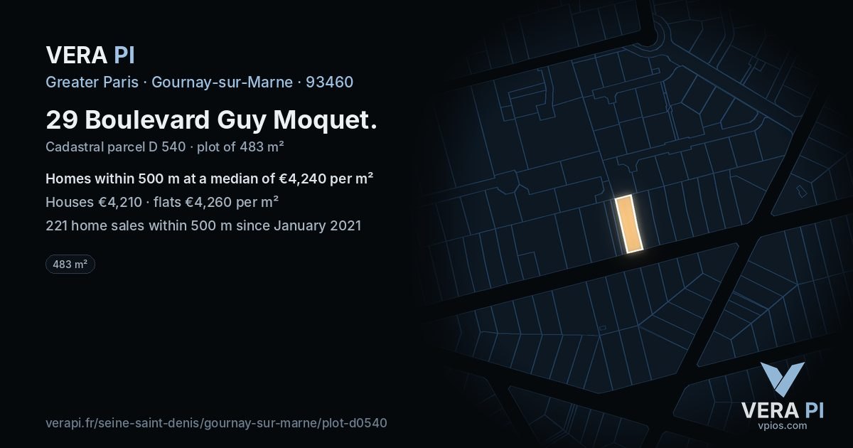 29 Boulevard Guy Moquet, Gournay-sur-Marne at night – the plot lit, the parcels around coloured by the prices near them