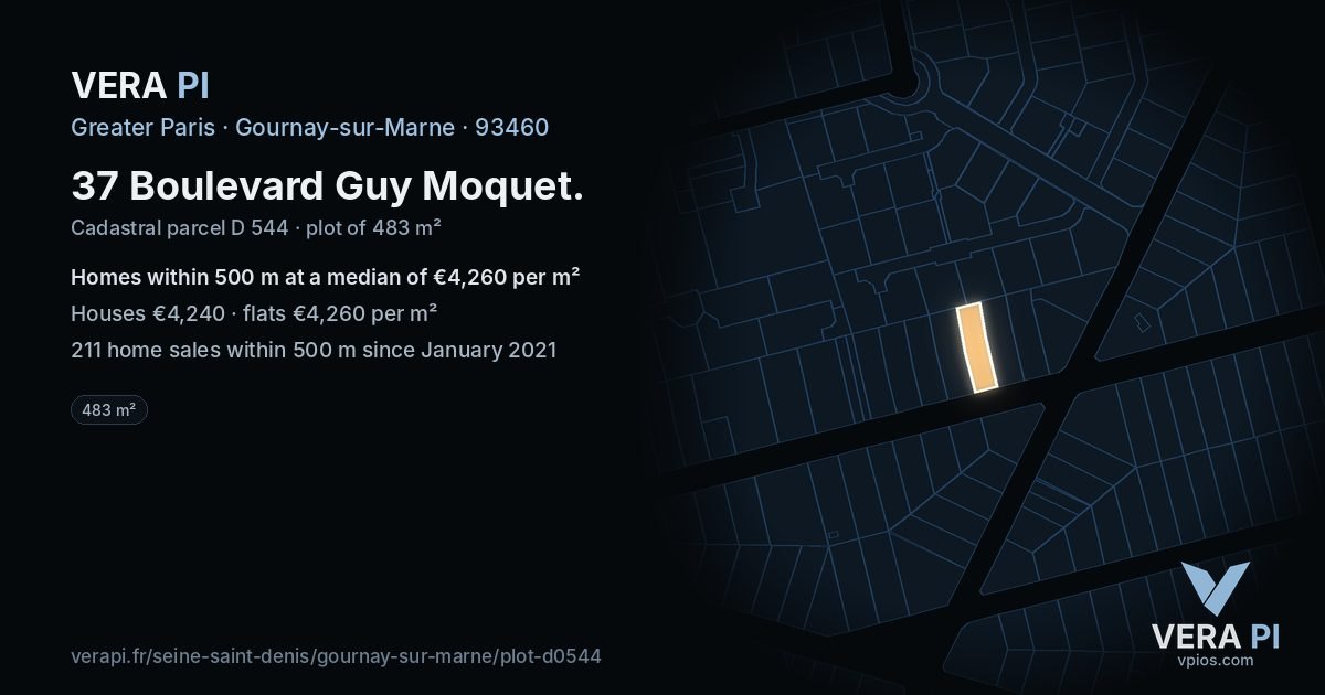 37 Boulevard Guy Moquet, Gournay-sur-Marne at night – the plot lit, the parcels around coloured by the prices near them