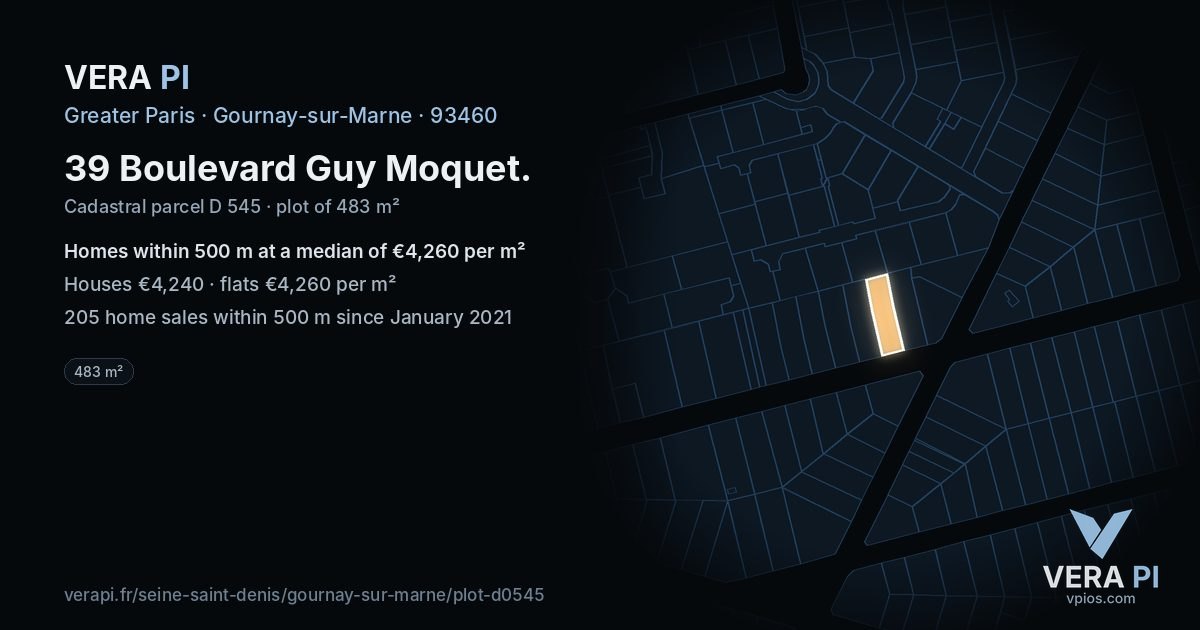 39 Boulevard Guy Moquet, Gournay-sur-Marne at night – the plot lit, the parcels around coloured by the prices near them