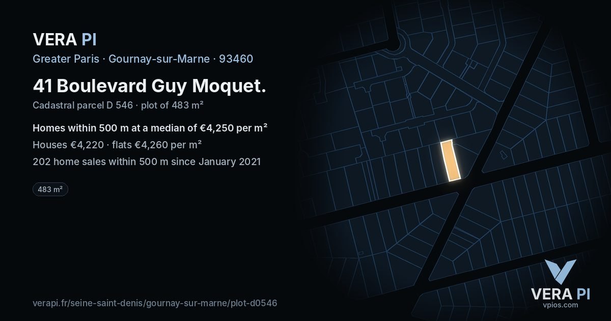 41 Boulevard Guy Moquet, Gournay-sur-Marne at night – the plot lit, the parcels around coloured by the prices near them