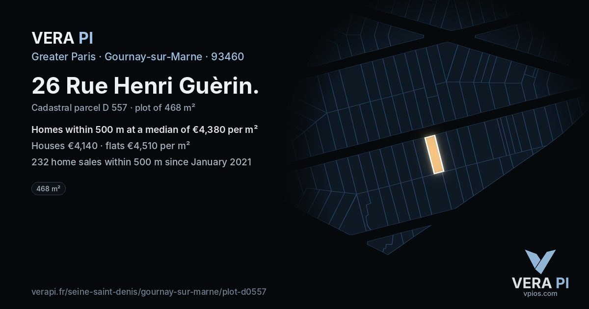 26 Rue Henri Guèrin, Gournay-sur-Marne at night – the plot lit, the parcels around coloured by the prices near them