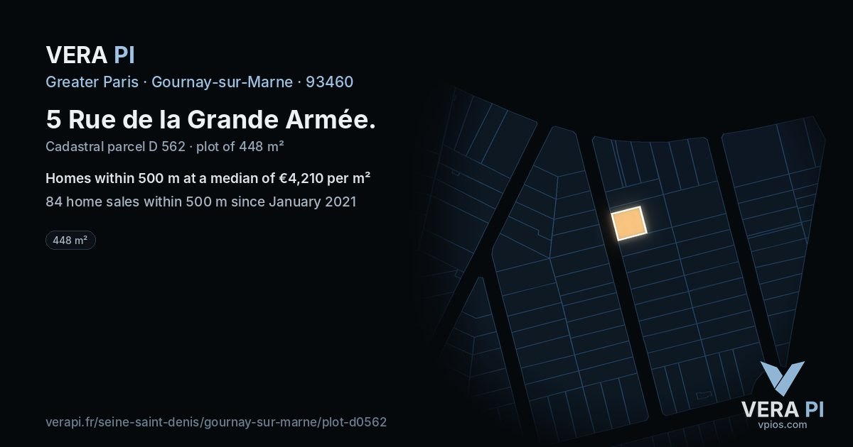5 Rue de la Grande Armée, Gournay-sur-Marne at night – the plot lit, the parcels around coloured by the prices near them