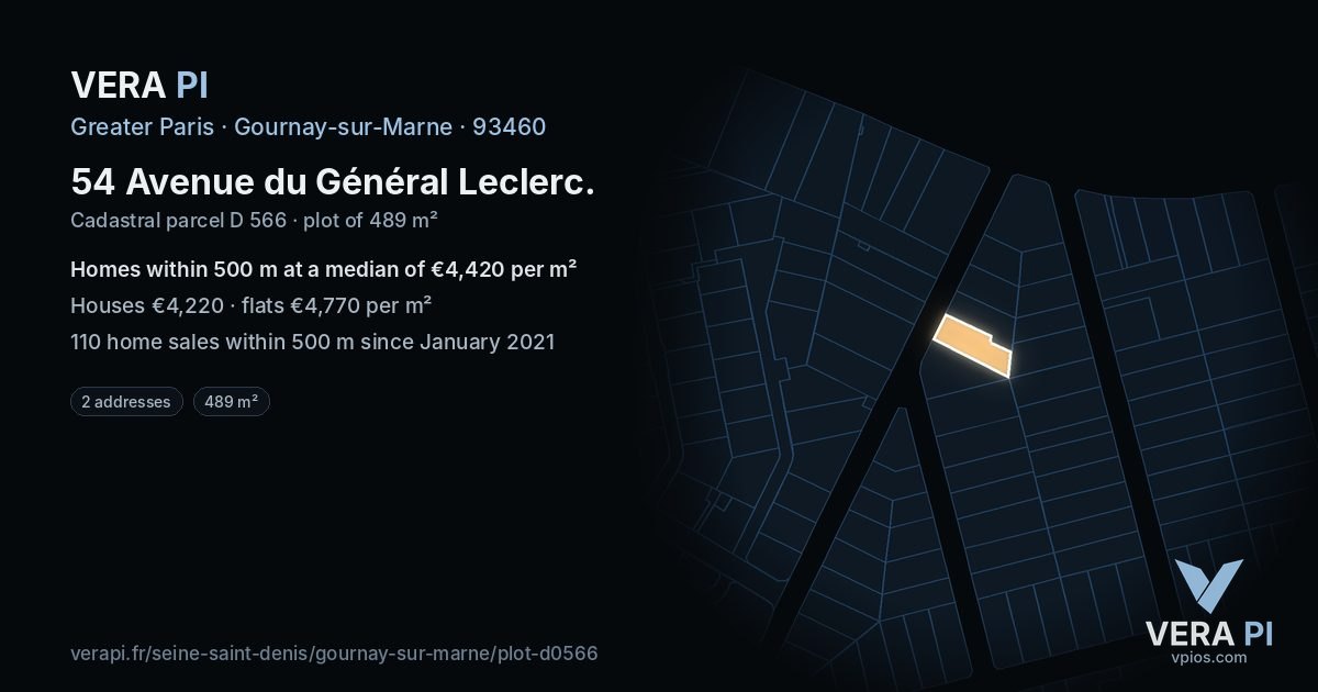 54 Avenue du Général Leclerc, Gournay-sur-Marne at night – the plot lit, the parcels around coloured by the prices near them