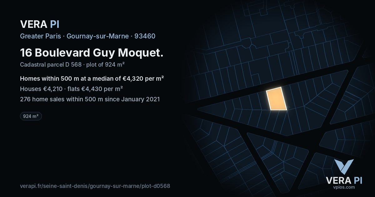 16 Boulevard Guy Moquet, Gournay-sur-Marne at night – the plot lit, the parcels around coloured by the prices near them