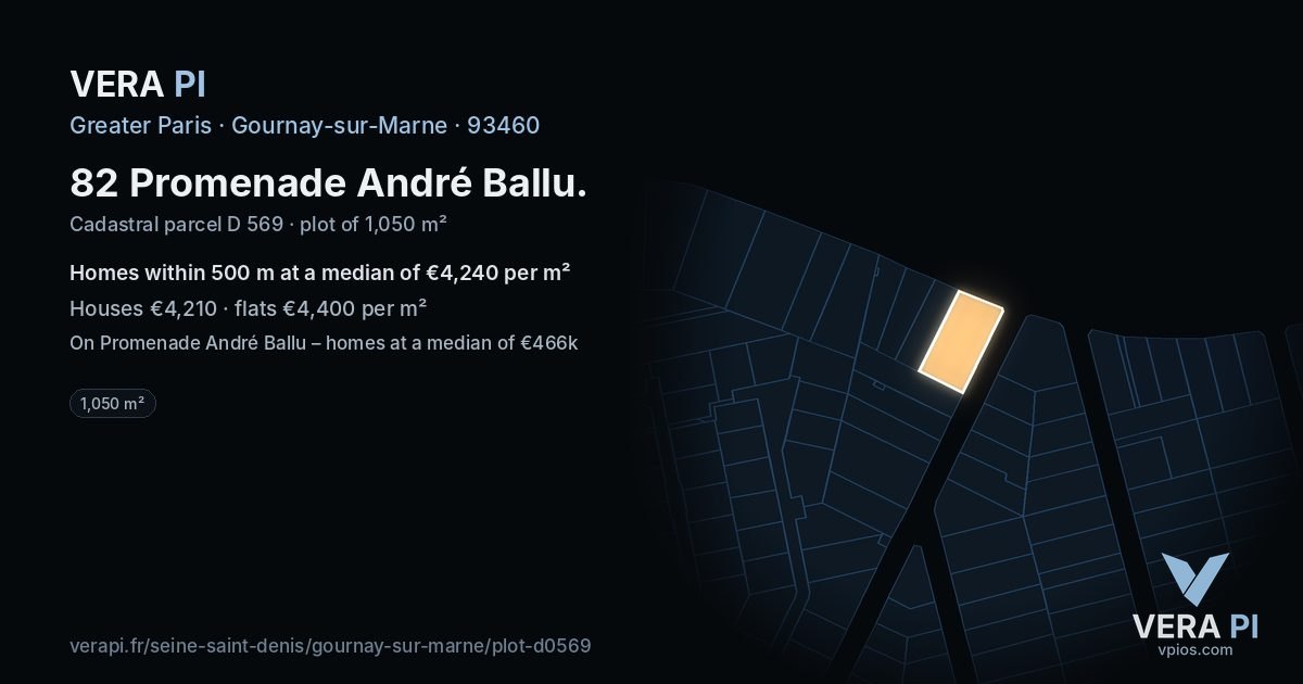 82 Promenade André Ballu, Gournay-sur-Marne at night – the plot lit, the parcels around coloured by the prices near them