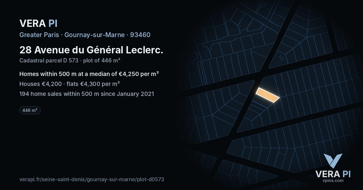28 Avenue du Général Leclerc, Gournay-sur-Marne at night – the plot lit, the parcels around coloured by the prices near them
