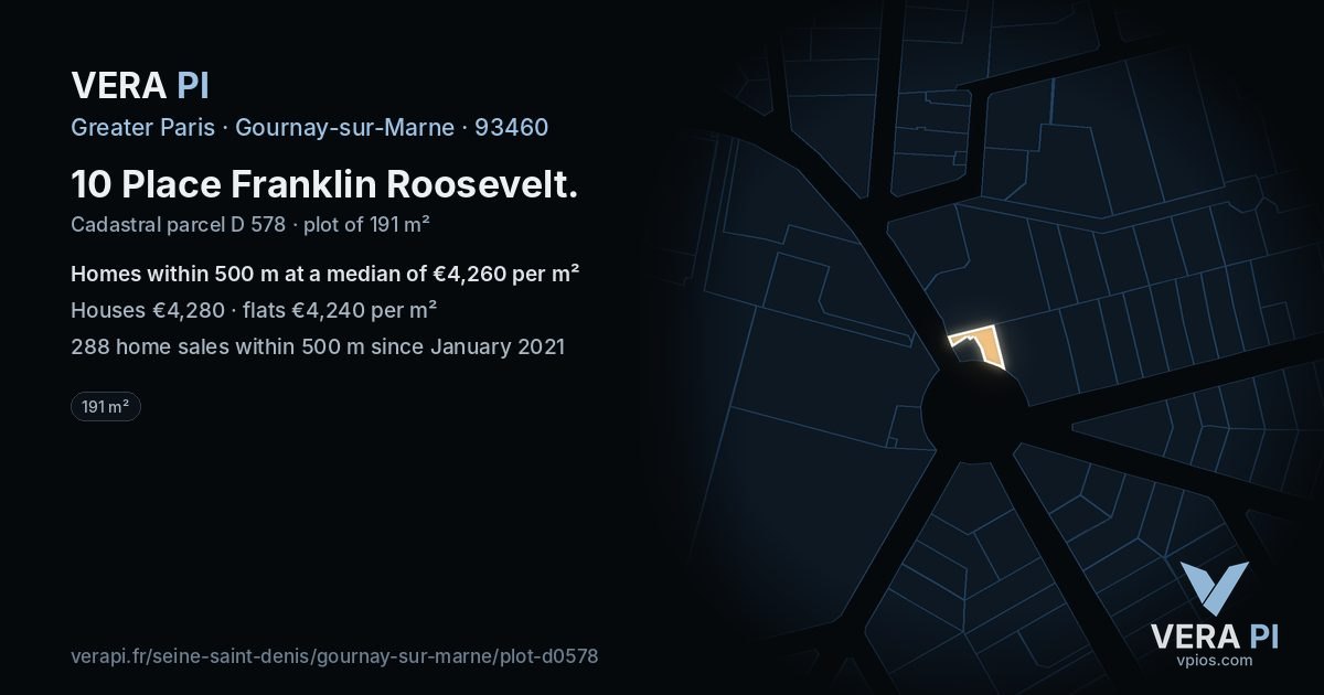 10 Place Franklin Roosevelt, Gournay-sur-Marne at night – the plot lit, the parcels around coloured by the prices near them