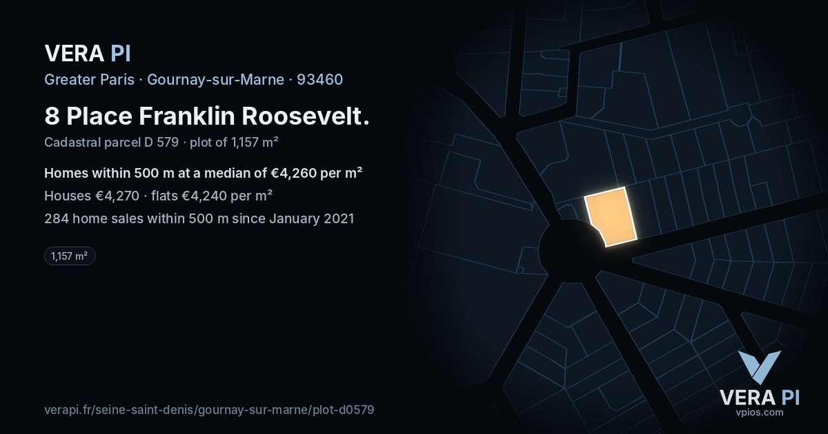8 Place Franklin Roosevelt, Gournay-sur-Marne at night – the plot lit, the parcels around coloured by the prices near them