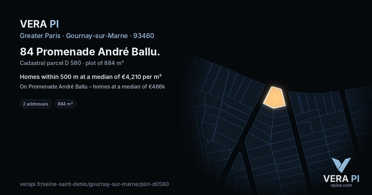 84 Promenade André Ballu, Gournay-sur-Marne at night – the plot lit, the parcels around coloured by the prices near them