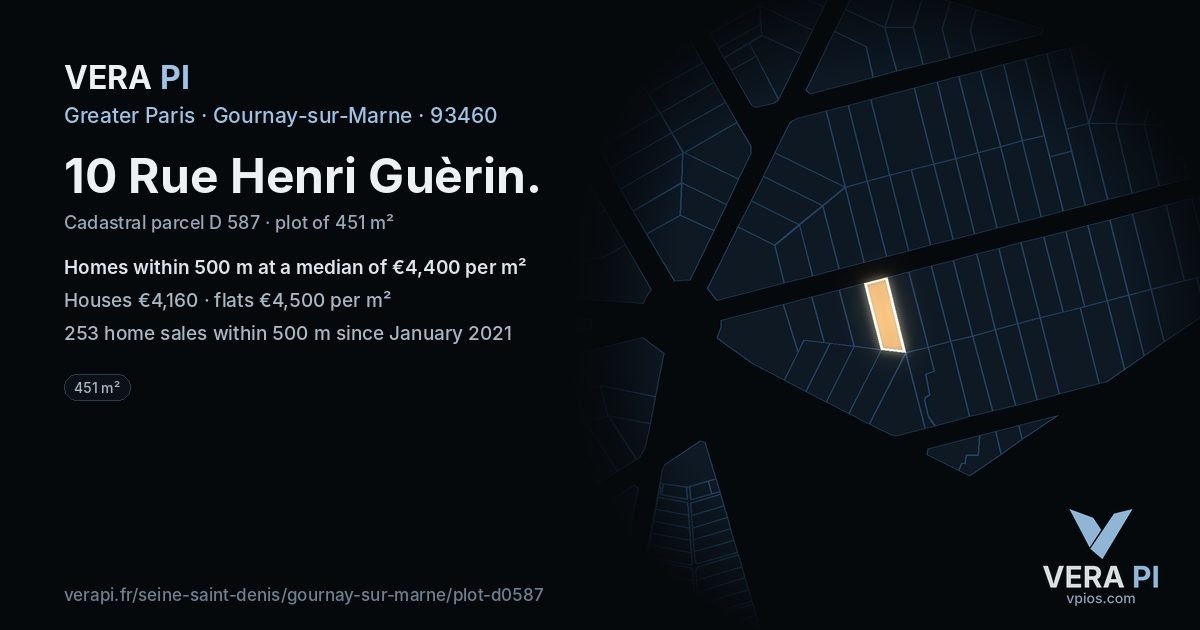 10 Rue Henri Guèrin, Gournay-sur-Marne at night – the plot lit, the parcels around coloured by the prices near them