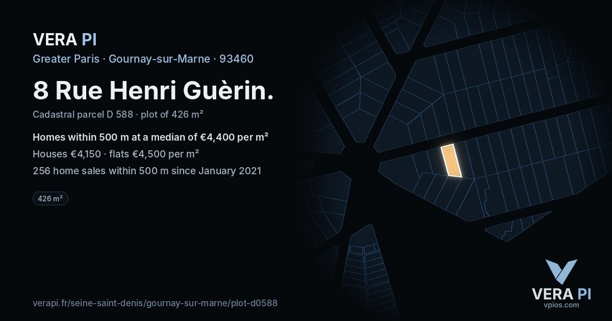8 Rue Henri Guèrin, Gournay-sur-Marne at night – the plot lit, the parcels around coloured by the prices near them