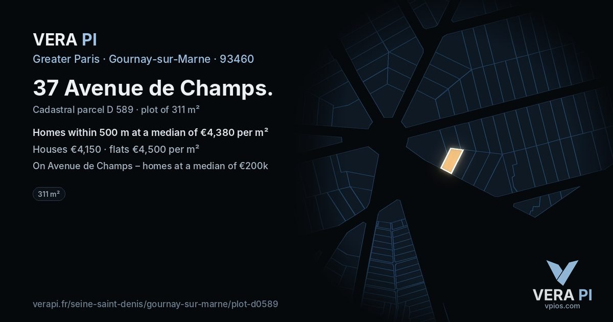37 Avenue de Champs, Gournay-sur-Marne at night – the plot lit, the parcels around coloured by the prices near them