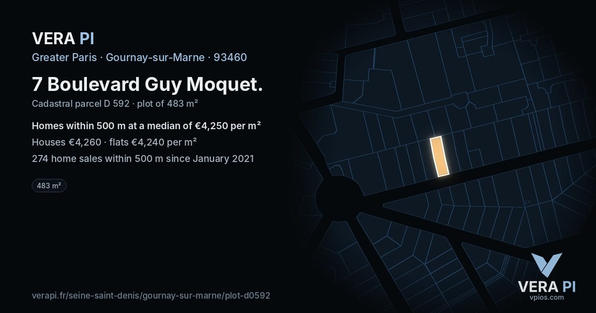 7 Boulevard Guy Moquet, Gournay-sur-Marne at night – the plot lit, the parcels around coloured by the prices near them