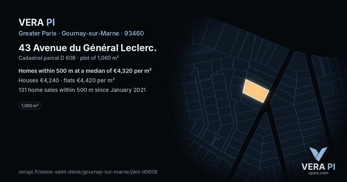 43 Avenue du Général Leclerc, Gournay-sur-Marne at night – the plot lit, the parcels around coloured by the prices near them