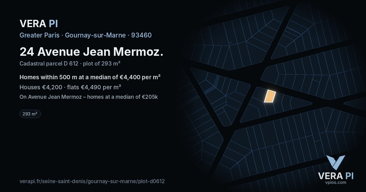 24 Avenue Jean Mermoz, Gournay-sur-Marne at night – the plot lit, the parcels around coloured by the prices near them