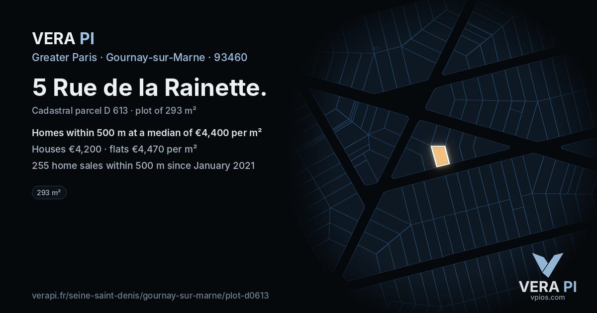 5 Rue de la Rainette, Gournay-sur-Marne at night – the plot lit, the parcels around coloured by the prices near them