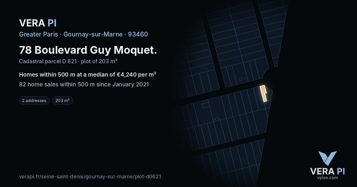 78 Boulevard Guy Moquet, Gournay-sur-Marne at night – the plot lit, the parcels around coloured by the prices near them