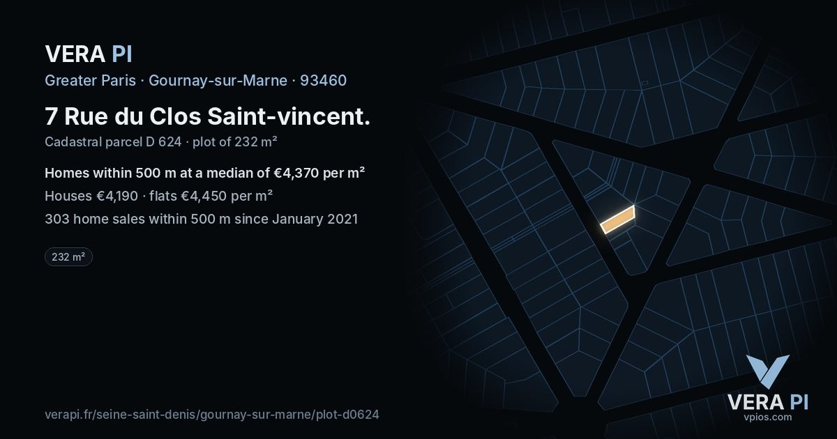 7 Rue du Clos Saint-vincent, Gournay-sur-Marne at night – the plot lit, the parcels around coloured by the prices near them