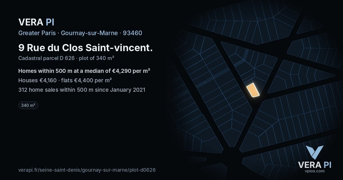 9 Rue du Clos Saint-vincent, Gournay-sur-Marne at night – the plot lit, the parcels around coloured by the prices near them